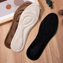 1 Pair Of Unisex Warm Massage Insoles, Suitable For Winter Sports Warm Insoles, Warm Fleece Insoles, Men's And Women's Soft-Soled Anti-Odor, Sweat-Absorbing And Breathable Fleece Sports Leather Shoes Full Insoles - Black - View 3