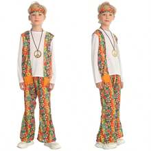 Hippie Retro Boys' Costume, Polyester Fiber Modern Dance Performance Outfit, Unique Special Purpose - Multicolor - View 2