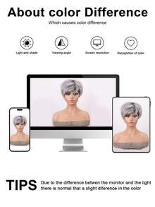 Short Wigs For Women With Bangs Gray Mixed Synthetic Hair Fiber Mixed Color Pixie Cut Wig Natural Looking Daily Use Hair - Multicolor - View 8