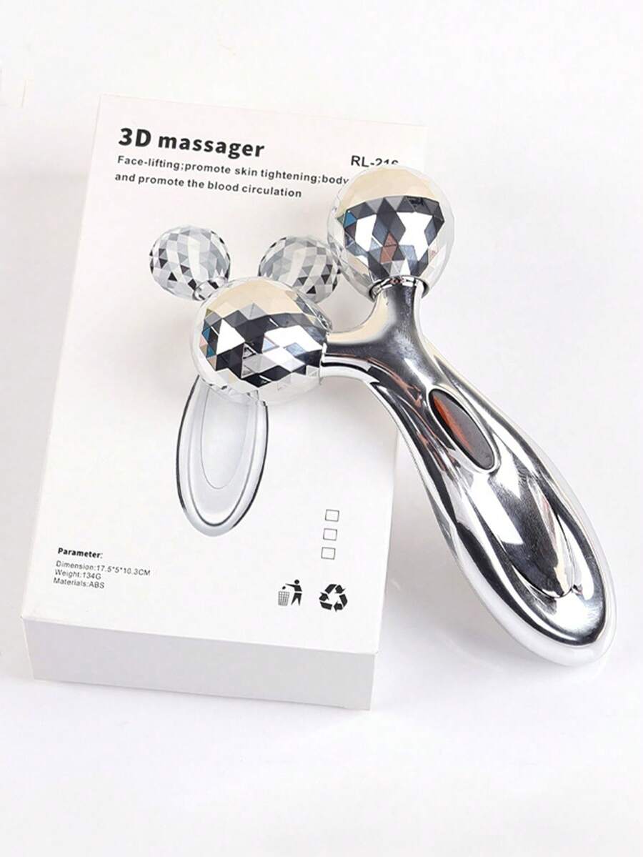 1个V型脸按摩器，面部按摩滚轮辅助吸收装置 - 銀色 - 查看 1