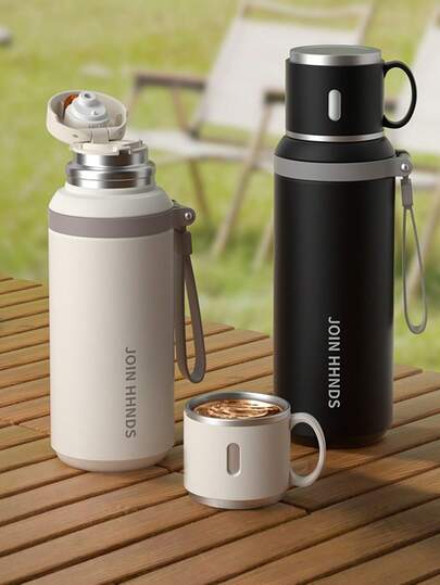 316大容量保温水瓶，带碗盖，隔热保冷，便携式设计，适合车载及户外使用，多种颜色可选，不锈钢内外材质，居家旅行皆宜。