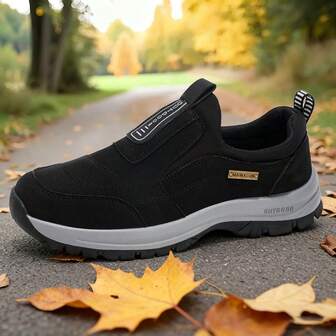 Plus Size Men's Outdoor Grip Soft Bottom Casual Sports Shoes, Slip-On Non-Fatiguing Chunky Sneakers, Lightweight Shock-Absorbing PVC Sole, Suitable For All Seasons/Travel/Hiking/Daily Wear, Thick Sole Durable Structure, Breathable Walking Shoes
