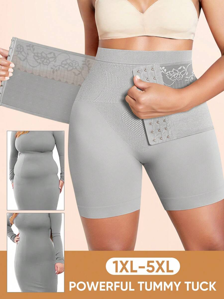 Morelect Bragas moldeadoras de talla grande para mujer, bóxers de talla grande, pantalones cortos moldeadores con botones delanteros, patchwork floral, control de abdomen de cintura alta - Gris - Ver 1