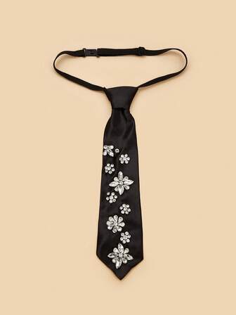1pc Luxury Fully Rhinestone Decorated Necktie, Suitable For Parties, Weddings, And Events