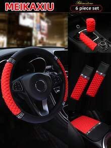 MEIKAXIU PU Leather Embroidered Rhinestone Bling Bling Car Accessories Interior Multi-Piece Set, Including Steering Wheel Cover, Handbrake Cover, Gear Shift Cover, Headrest Pad, Armrest Pad, Cup Holder, Shoulder Pad, Car Decor Set For Women - Leather Diamond - View 35