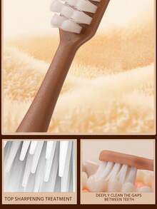 6pcs Brown Tone Kids Manual Toothbrush, Cute Cartoon Design, Soft Bristles, For 3-12 Years Old