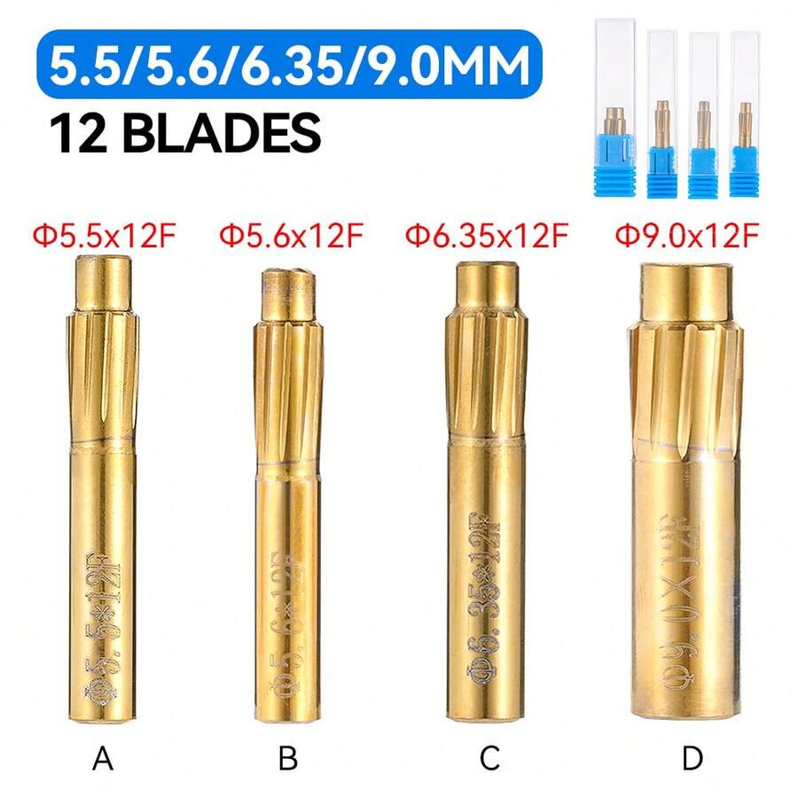 12Blade Regular Short Spiral Drill Bit Hard Alloy Tungsten Steel Drill Bit 5.5/ 5.6/6.35/9mm Sturdy Rifling - Gold - View 1