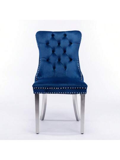 Furniture, Nikki Moderne Collection, High End Upholstered Solid Wood Contemporary Dining Stoel Chrome Stainless Steel Legs Nail Ornament, Set Of 2, Grijs Chrome, DE1701GY view 2