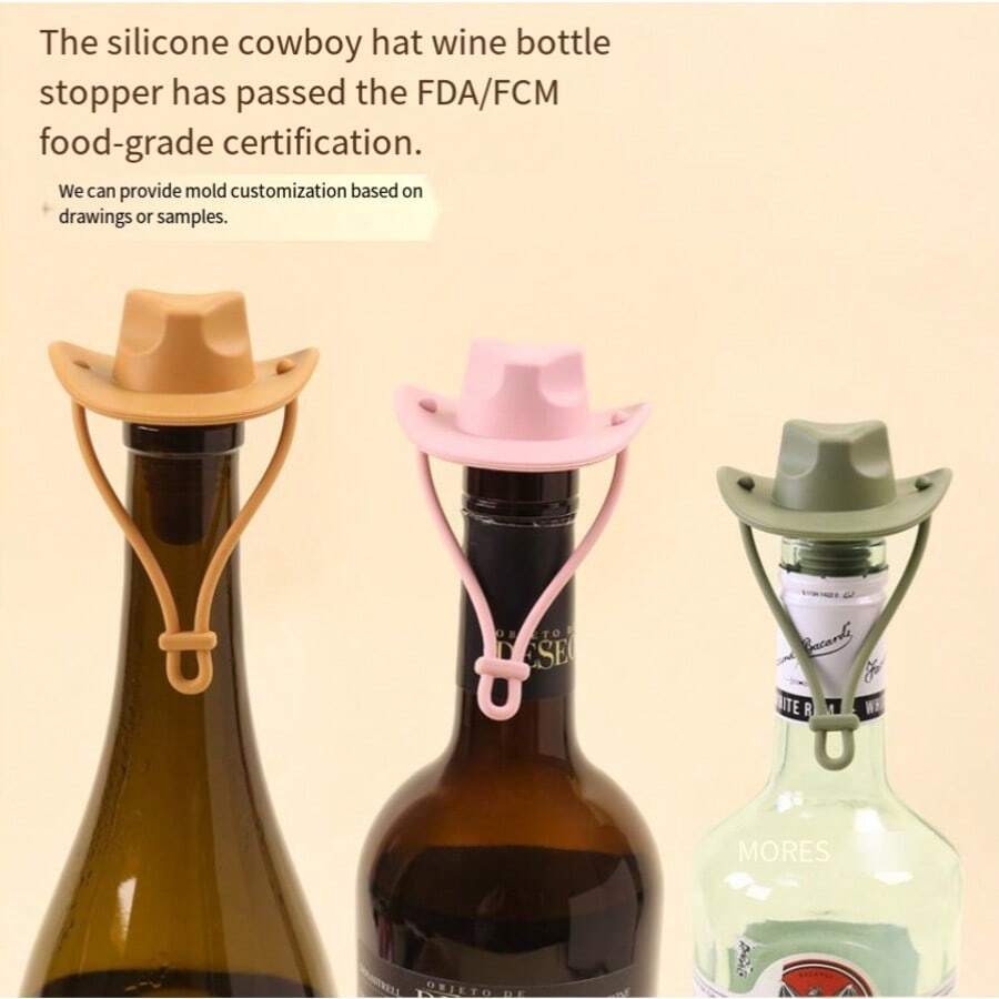 创意牛仔帽造型硅胶酒塞，硅胶食品保鲜密封圈，酒塞 - 彩色 - 查看 1