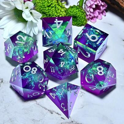 Dados poliédricos de resina para juegos de rol (7 piezas) - Dados para juegos de mesa/de escritorio y regalos de cumpleaños y festividades
