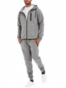 Men Tech Suit Zip Up Track Jacket Hooded Jogger Two PIece Co-Ord Set - 深灰色 - 查看 3