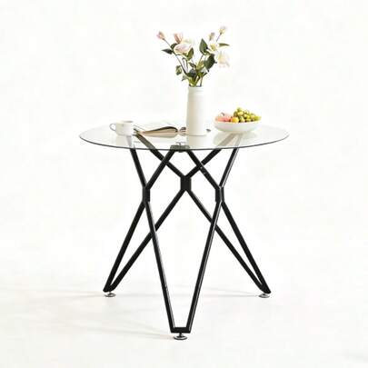 Mesa de jantar redonda de 90 cm, adequada para 1 a 4 pessoas, mesa de cozinha compacta com pés de metal resistentes, ideal para sala de jantar ou sala de estar.