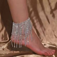 Fashionable Rhinestone Women's Anklet, Sparkling Full Rhinestone Tassel Anklet Foot Jewelry, High Heel Shoes Accessory - Style 1 - View 12
