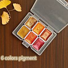 1 Piece - Professional Art Use - 6 Colors Pearl Luster Watercolor Mini Painting Palette, Suitable For Chinese Painting, Thangka, Calligraph - Compact Solid Transparent Storage Box - Ideal For Travel And Daily Use - Perfect Easter, Day Of The Dead, Halloween, Thanksgiving, Christmas, Autumn And Back To School Gifts, Versatile Supplies - one-size - View 17