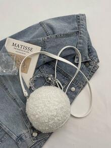 1pc Plush Bow Handbag, Fashion Shoulder Bag, Clutch Purse, Suitable For Party, Autumn/Winter, Women Daily Use