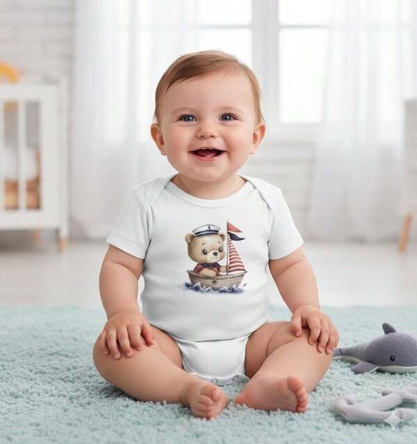 Body Bebê Ursinho Marinheiro Roupinha Fofa Unissex Ideal Para Presentes Tamanho P M G