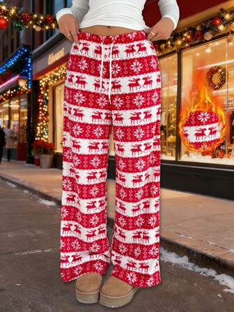 Women's Plush Fleece Pajama Pants, Minimalist Design, Warm And Comfortable For Autumn/Winter