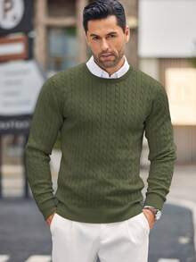 Men's Knitted Sweater, Twist Collar Design, Loose And Warm - Army Green - View 3