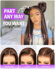 MEGALOOK 巧克力棕色丝滑直发升级版 13x6 三合一™ 无胶假发 - 100% 真人发，带抽绳，18-24 英寸，预拔毛自然发际线，透明蕾丝前假发，180% 密度，无需胶水，预剪耳到耳蕾丝，柔软质感