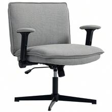 HOMCOM Office Chair With Folding Armrests, Wide Desk Chair With Linen Look, Adjustable Height, Steel Base, Grey (On Site) - 1 - 查看 7