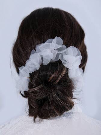 1pc Bride Headpiece, White Fabric Flower, Fresh & Sweet Style, Suitable For Wedding, Party, Banquet