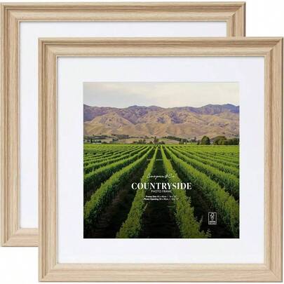 . Set Of 2 40x40cm To 30x30cm Countryside Photo Frame Natural