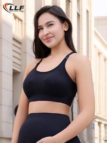 LLF Seamless Knit Nursing Bra - Adjustable Shoulder Strap Design, Removable Pads, High Support For Women (Suitable For Workout/Yoga/Running/Gym) - Black - View 4