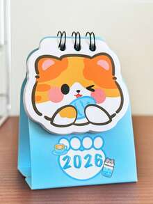 1件 2026年日历日期 可爱猫咪图案 动物形状 卡通风格 学生桌面装饰配件 文具 可爱宠物 备忘录