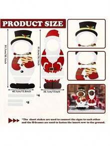 Placas Gigantes de Natal para Jardim - Decorações Vibrantes de Papai Noel e Boneco de Neve, Suportes para Fotos, Plástico, Decoração Festiva para Gramado e Jardim
