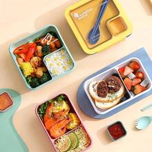 1pc Adult Size PP Plastic Square Lunch Box With Lid, Comes With Utensils And Dipping Sauce Dish, Multipurpose, Portable, Reusable, Lightweight. Optional Cup, Oatmeal Cup, Breakfast Cup And 1pc Portable Lunch Bag With Zipper And Built-In Aluminum Foil Insulation Layer, Suitable For Office Workers, Students, Outdoor Activities And Camping. - Multicolor - View 6