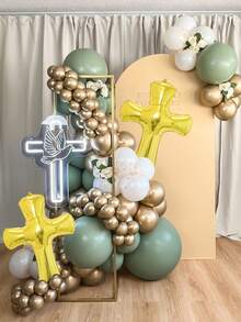 1/2/3 piezas Globos con tema de cruz de comunión y , adecuados para fiesta de , fiesta de cumpleaños, decoración del hogar, decoración de oración, decoración de boda - Multicolor - Ver 1