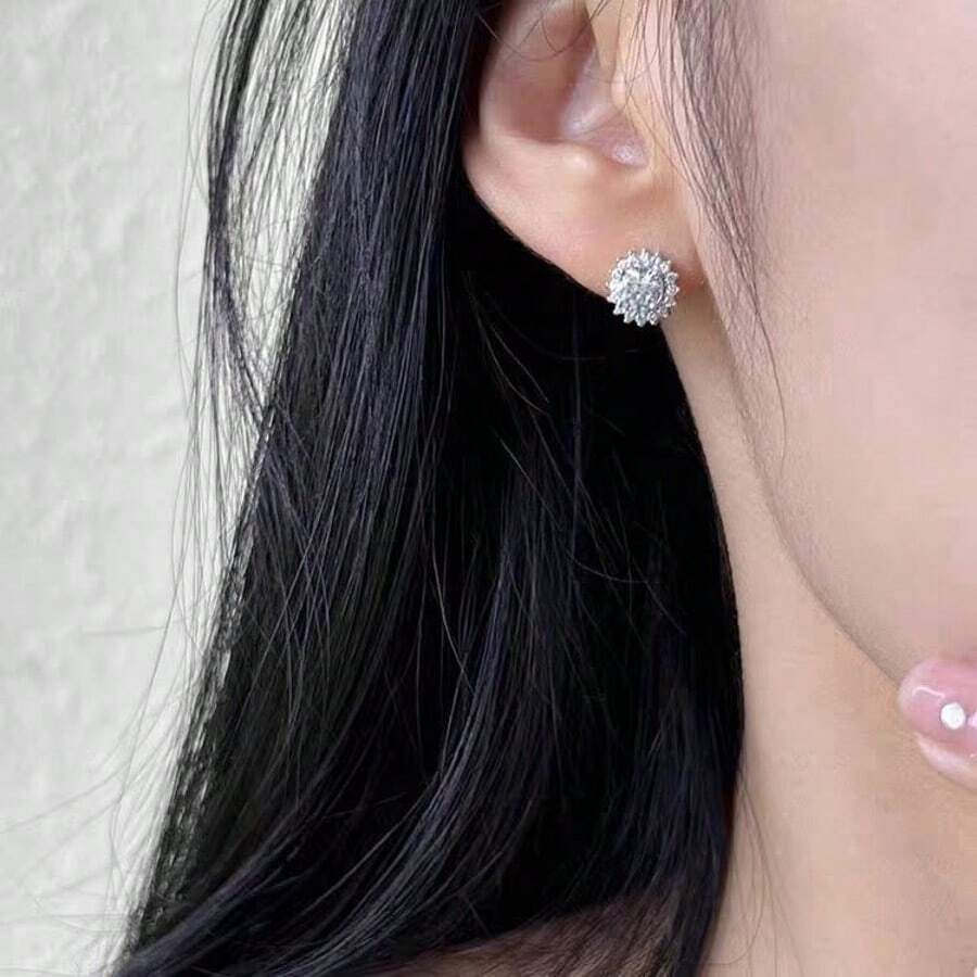 1对精致向日葵耳钉，优雅设计，适合女士，秋冬季佩戴