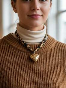 1pc Leopard Printing Necklace, Heart Bow Star Pendent Necklace, Winter Necklace, Daily Accessory, Dating, Party Necklace, Woman Gift Valentines,Mom,Mother,Mother's Day,Gift