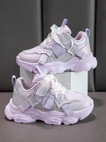 Kids' Sparkly Princess Style Breathable Non-Slip Durable Design Versatile Chunky Sneakers, Suitable For All Seasons - Purple - View 7