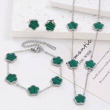 Dây chuyền mặt hoa 5 cánh bằng thép không gỉ, vòng tay, bộ trang sức hoa tai, phụ kiện thời trang đa năng, món quà tuyệt vời nhất cho phụ nữ - Nhiều màu - Xem 3