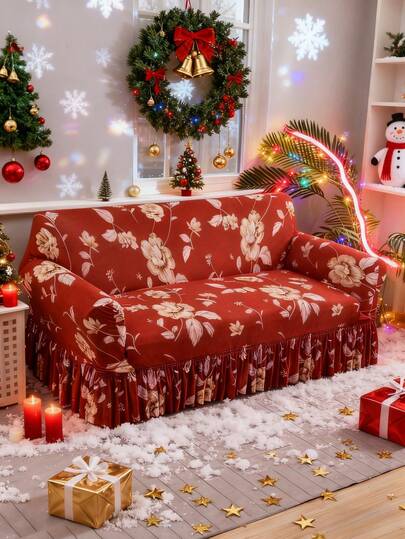 1pc Non-Slip Stretch Floral Print Milk Silk Fabric Sofa Cover, Couch Slipcover For Single/Double/Tri/4-Seater Sofa, Anti-Dirty Pet Friendly, Versatile For Spring, Summer, Autumn, Winter