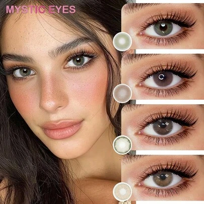  1pair MYSTIC EYES 14.2mm Colored Contact Lenses Yearly Disposable 40% Water Content, Soft & Breathable Cosmetic Eye Beauty Lenses, Natural Big Eye Effect, 4 Colors, Perfect For Daily Makeup, Party & Fashion Looks