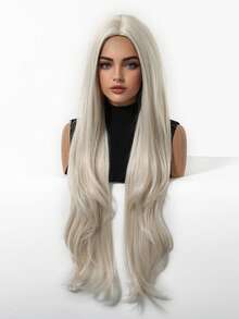 32-Inch Extra Long Wavy Wig, White Curly Synthetic Hair Wig For Women, Girls Daily Party Wear, Heat Resistant Long Wavy Wig, Cosplay Wig - White - View 6