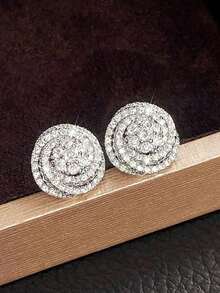 1 Pair Romantic Rose Flower Cubic Zirconia Stud Earrings Women For Engagement Wedding Party Female Ear Fashion Jewelry Valentines,Mom,Mother,Mother's Day,Gift - 銀色 - 查看 4