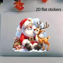 Santa Claus And Reindeer Vinyl Stickers Christmas Theme Car Stickers, Suitable For Cars, Laptops, Trucks, Motorcycles, Window Molded Walls: Same-Adhesive Type. Reusable Use - Adhesive Slope - A - View 7