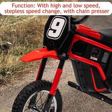 Motocicleta eléctrica todoterreno para niños de 8 a 14 años, con batería de 24 V, 3 velocidades, alcanza hasta 23 km/h (14,29 mph), suspensión con amortiguación, ideal para senderos todoterreno, soporta hasta 61 kg (135 libras). - Rojo - Ver 7
