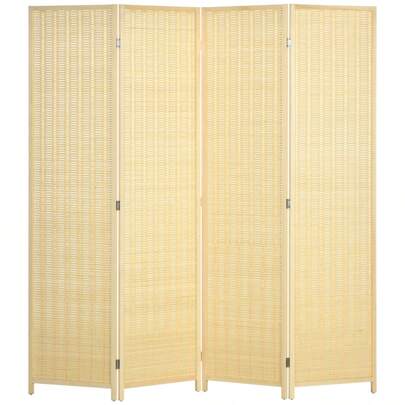 HOMCOM Paravent 4 Pieces 180 X 180 Cm Room Divider Partition Wall Made Of Bamboo, Foldable Privacy Screen Room Divider For Living Room Natural On Site