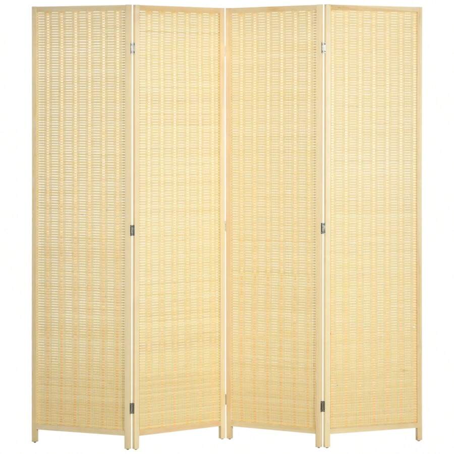 HOMCOM Paravent 4 Pieces 180 X 180 Cm Room Divider Partition Wall Made Of Bamboo, Foldable Privacy Screen Room Divider For Living Room Natural On Site - 1 - View 1
