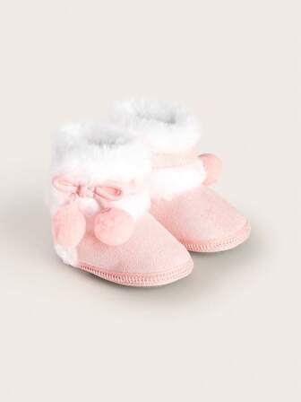 圣诞节婴儿学步鞋，适合3-6个月至12个月的男孩女孩，保暖靴，带绒面婴儿雪地靴