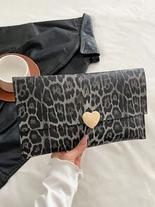 2025 Summer New Personalized Envelope Clutch Bag, Cow Print & Leopard Print Stylish Chic Handbag For Women - Black - View 11