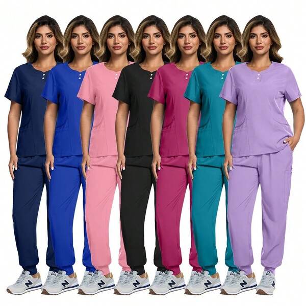 Basic Medical Scrubs 2 Pieces Set, Includes Top And Pants, Soft Breathable Fabric, Multiple Pockets Design, Suitable For Hospital And Clinic Use