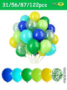 31/56/87/122 بالونة باللون الأخضر والأزرق، بالونات لاتكس سميكة بقطر 12 بوصة باللون الأزرق الملكي والأخضر الليموني والأصفر، بالونات مزينة بالبريق الأخضر لحفلات عيد الميلاد بموضوع الغابة والديناصورات، حفلات الكشف عن نوع الجنين، التخرج، الزفاف، المعمودية - أزرق، أخضر، أصفر - مشاهدة 4