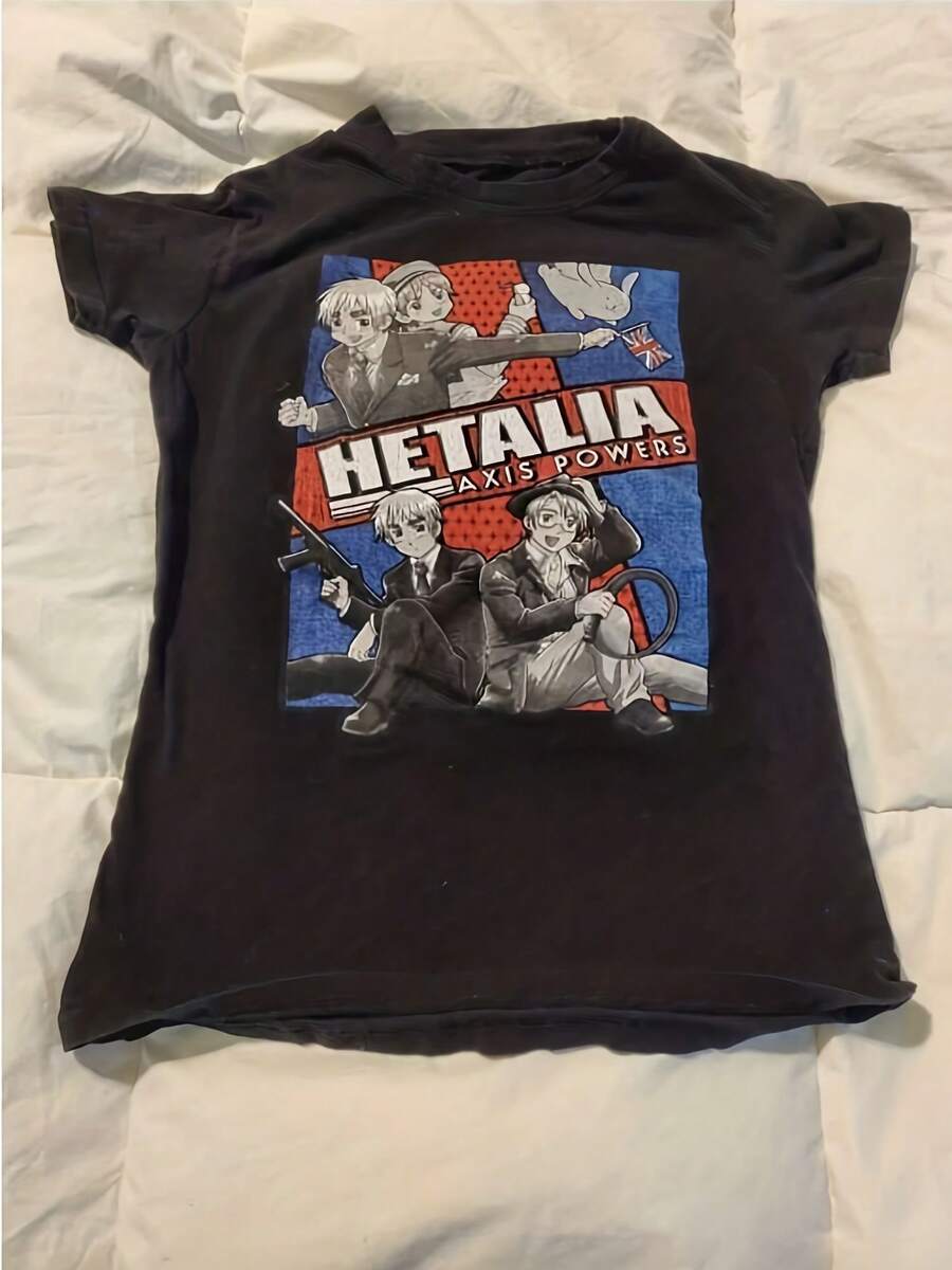 Hetalia Axis Powers Anime Short Sleeve Cotton T Shirt Small Black Dated 2008 -Versatile Basic T-Shirts - 款式27 - 查看 1