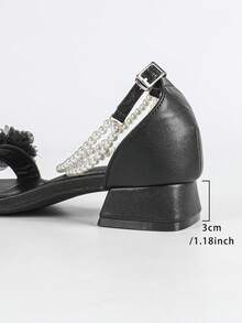 SOLE STORY Women's Plus Size Wide Fit 3cm Square Heel Sandals With Floral Decor, Ankle Strap, Open Toe, Silver Metal Buckle, Versatile For Spring & Summer - Black - View 8