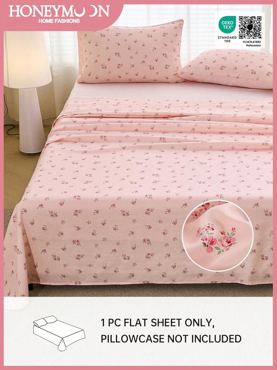 1件印花单人床单，深口袋设计，柔软透气，抗皱，防褪色防缩水，适合家庭和宿舍使用，可机洗，通过Oeko-Tex认证 - 彩色 - 查看 1